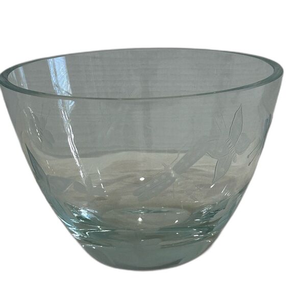 Clear Glass Bowl Etched Dragonfly, Butterflies and Bumblebees. - Picture 1 of 9